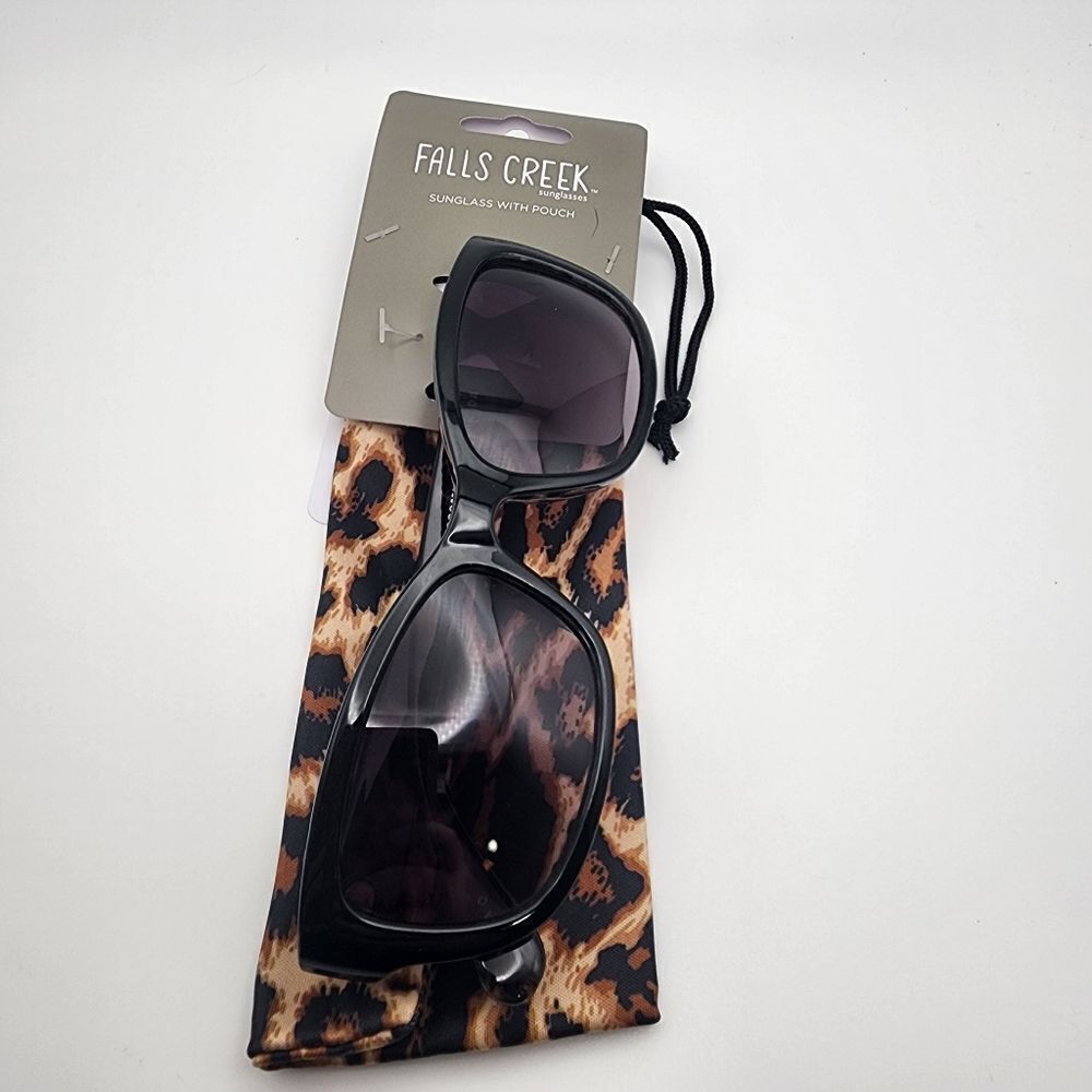 NWT Falls Creek Black Sunglasses & Leopard Print Pouch